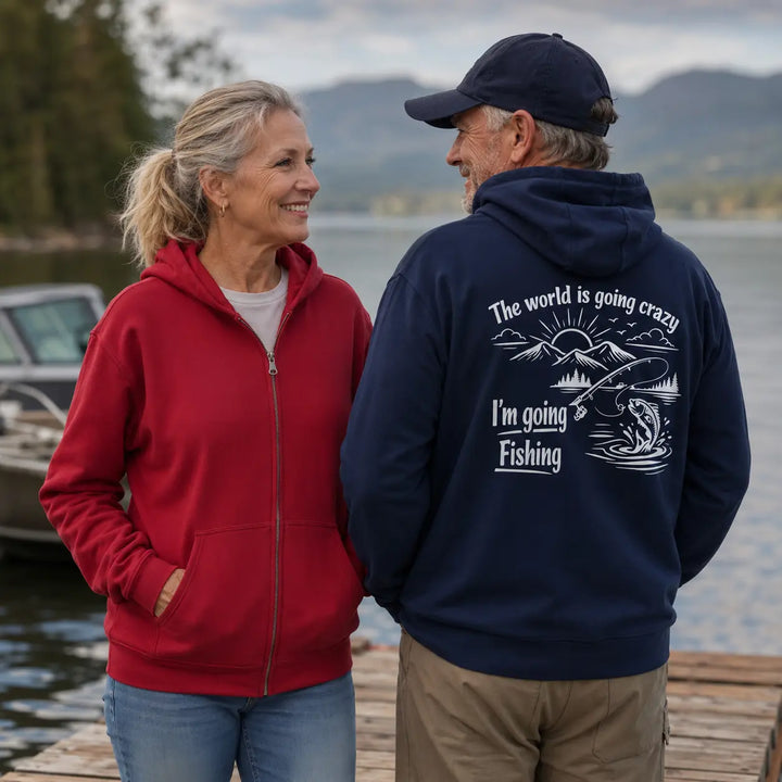 THE WORLD IS GOING CRAZY - Cozy Fishing Full Zip Hoodie zip hoodie