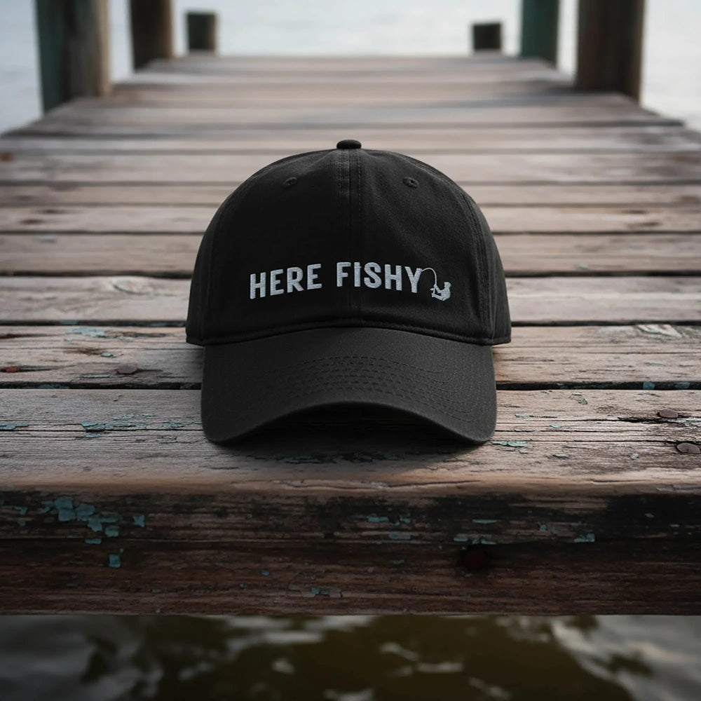 Here Fishy Fishy Classic Dad Cap Hats BLACK / One size