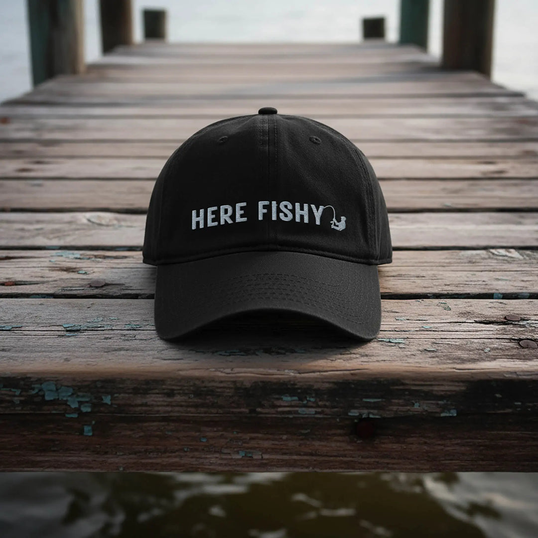 Here Fishy Fishy Classic Dad Cap Hats BLACK / One size