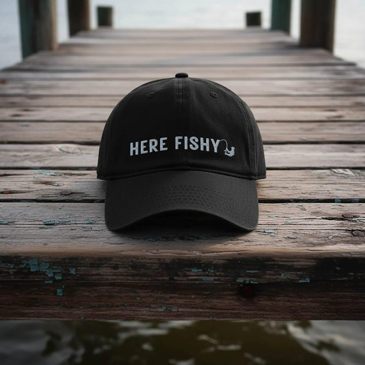 Here Fishy Fishy Classic Dad Cap Hats BLACK / One size