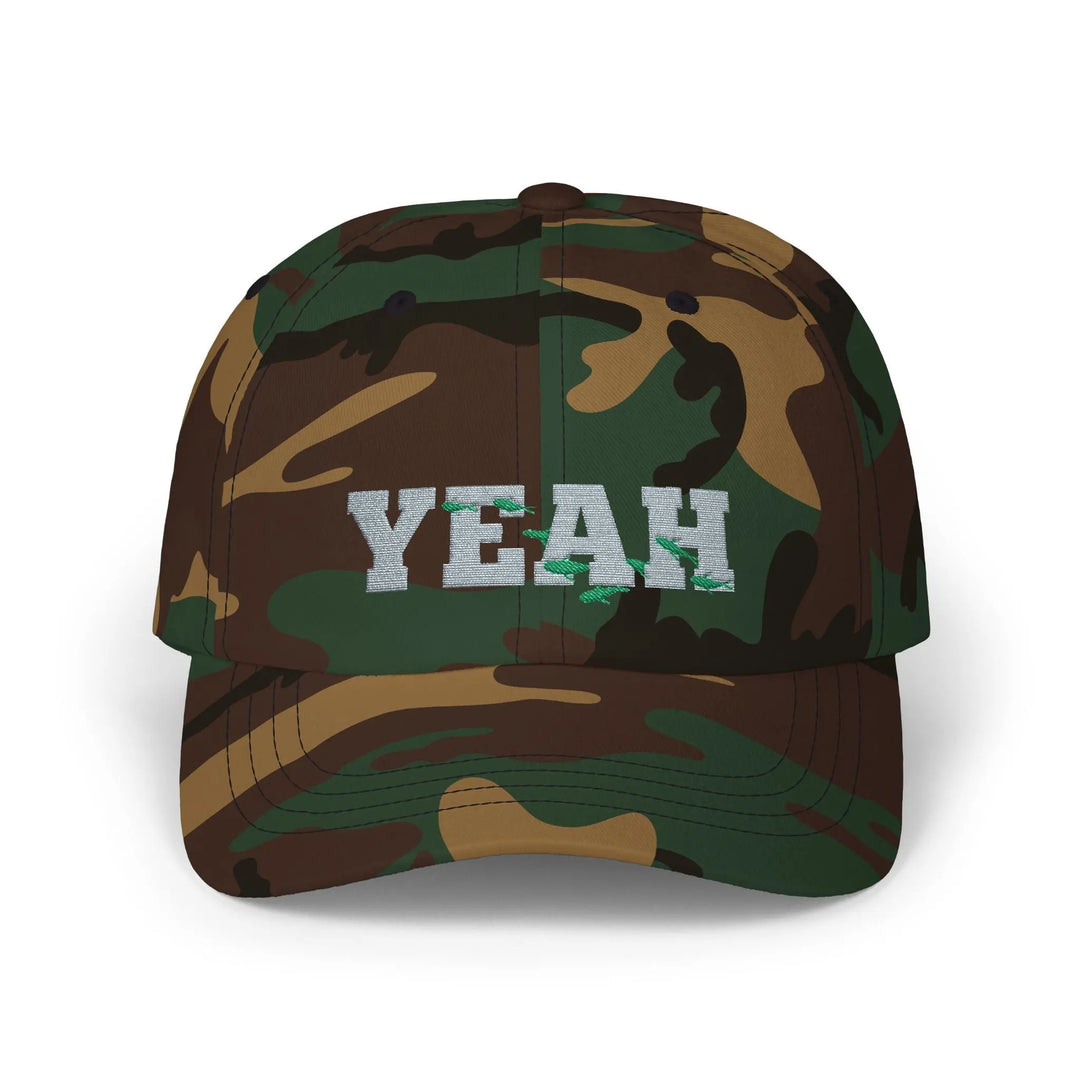 Embroidered Yeah Classic Cap Hats Green Camo / One size