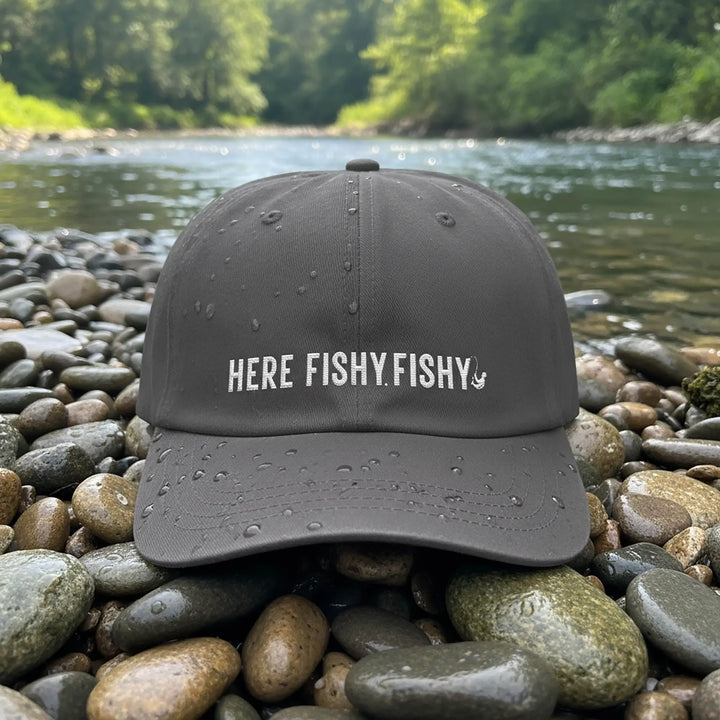 Here Fishy Fishy Classic Dad Cap Hats Dark Gray / One size