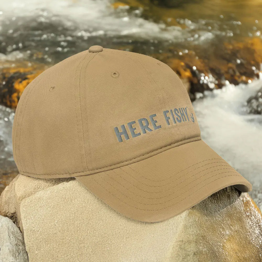 Here Fishy Fishy Classic Dad Cap Hats Khaki / One size