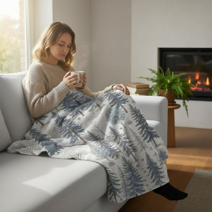 Winter Forest Pine Trees Sherpa Blanket