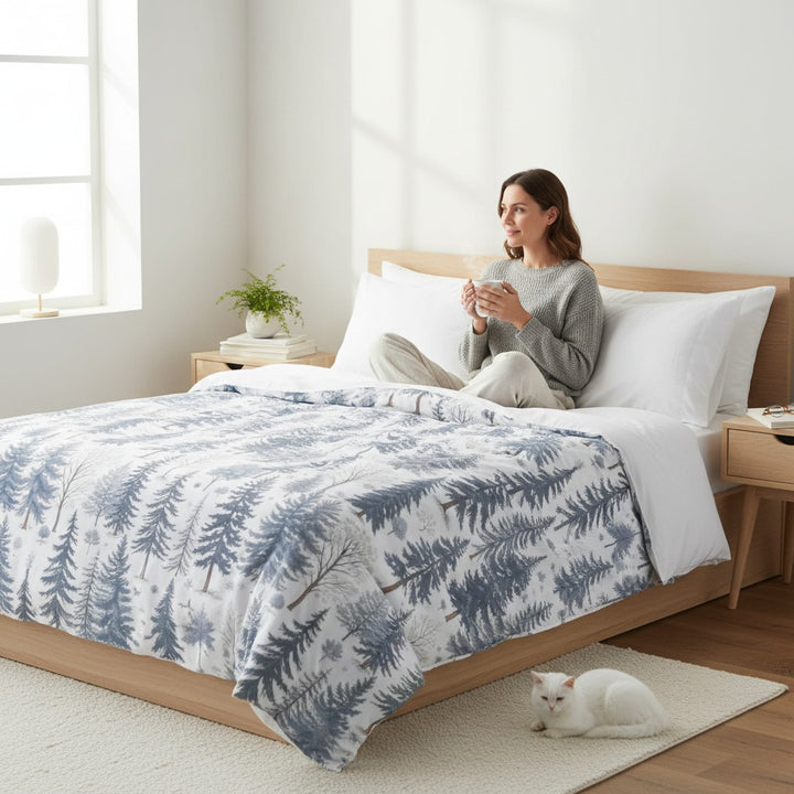 Winter Forest Pine Trees Sherpa Blanket