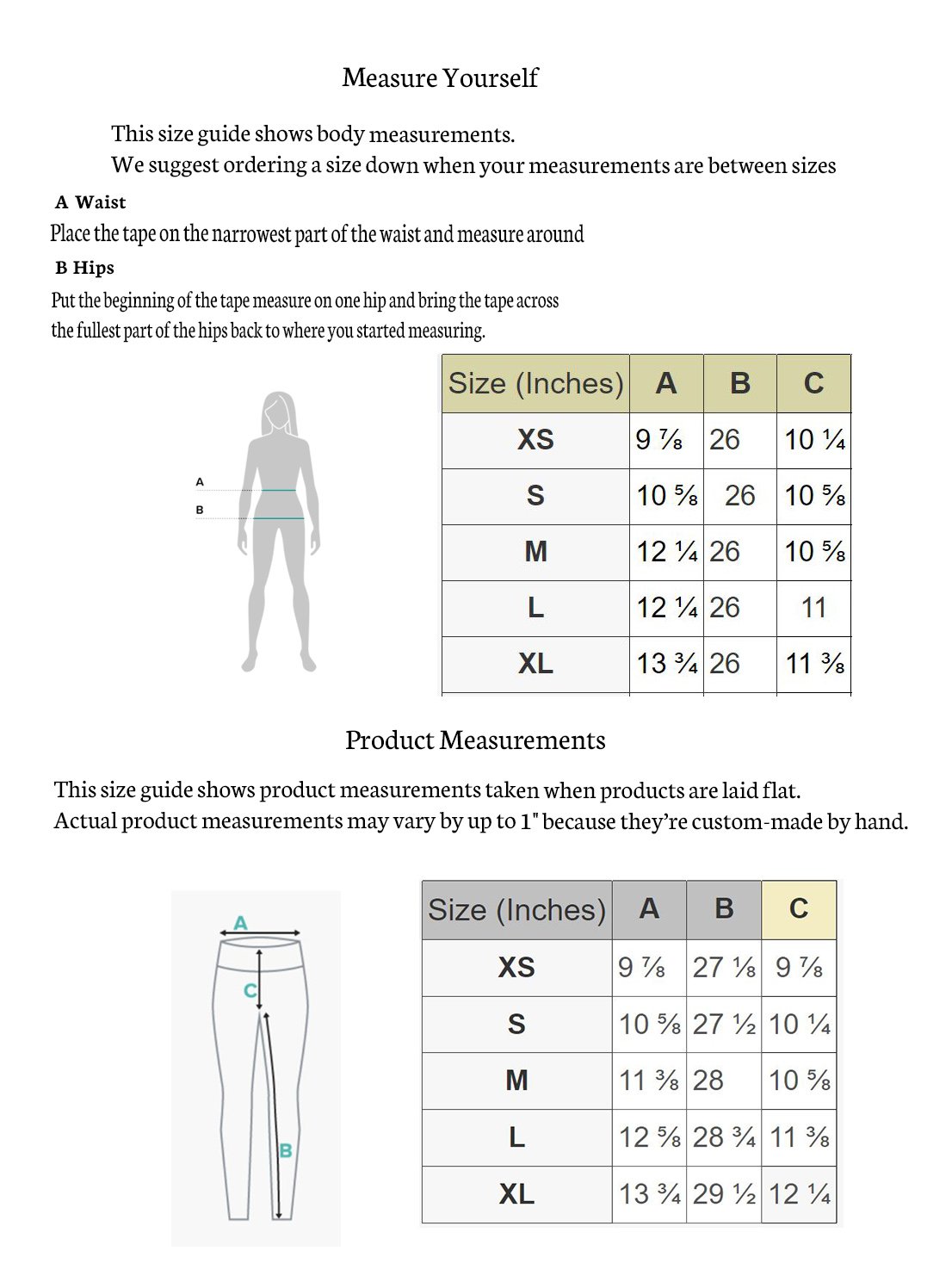 leggings size chart