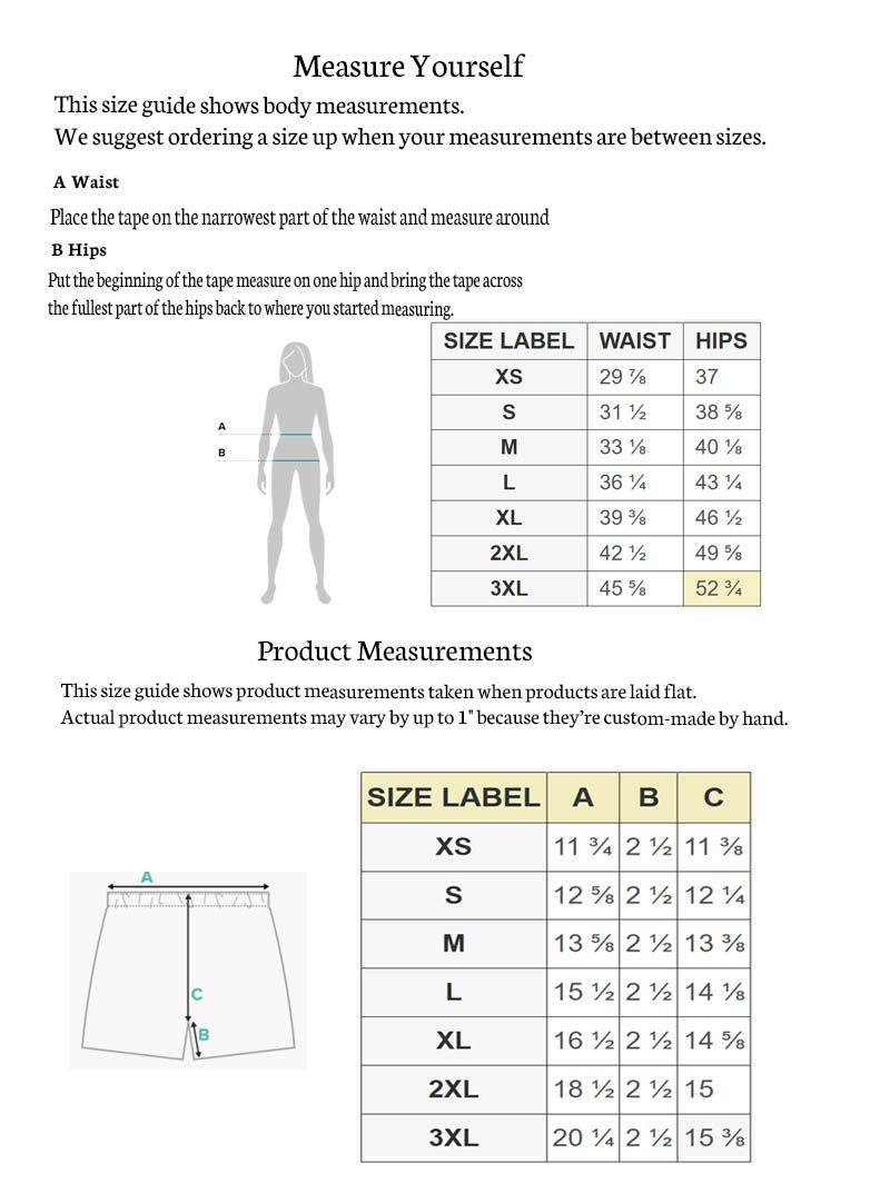 workout shorts size chart